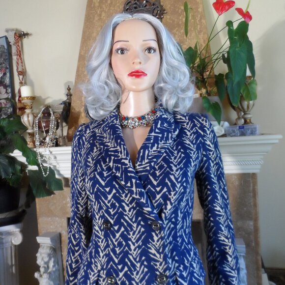 New Diane Von Furstenberg Blue/Beige Print Knit Skirt & Coat Suit Size 00 - Picture 4 of 16